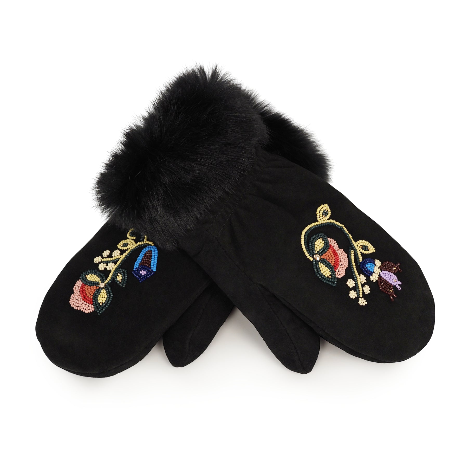 Mikwendam Mitt | Indigenous Beaded Suede & Rabbit Fur Mittens