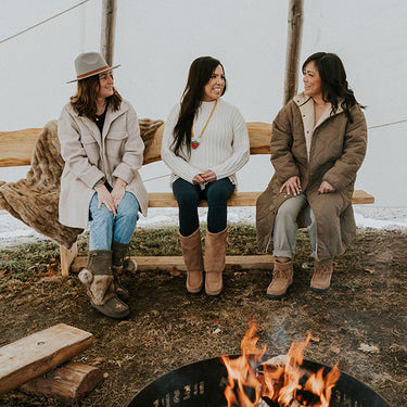 Waterproof Snowy Owl in Dark Olive, Hunter Winter Boot in Oak and Ziibi Winter Boot in Oak