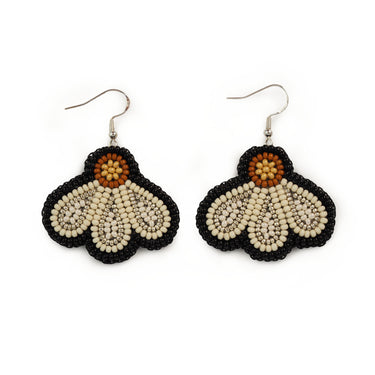 Jaime Lepine White & Black Drop Petal Earrings